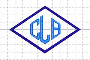 Monogram of letters CLB in a diamond shape.