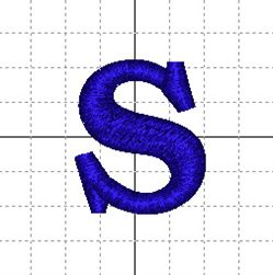 Monogram with capital letter S in blue serif font. 