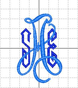 Three letter monogram with letter A in a fancy font with letters S and E intertwined. S and E are the same size, but smaller than the A.