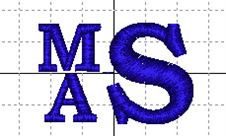 Block monogram with letters M and A placed one on top of the other to the left of the letter S