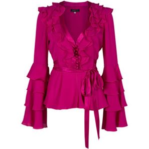 Photo of magenta blouse with ruffled neckline and sleeves