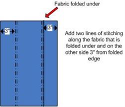 Diagram of stitching 3" in from each side of the flannel burp cloth