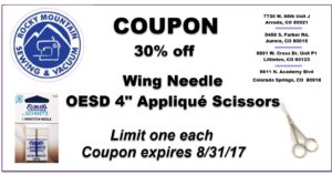 Coupon for 30% off Wing Needle and/or OESD applique scissors