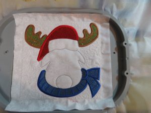 Photo of Christmas Moose with Mylar embroidery for antlers, hat and scarf