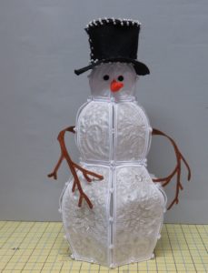 Photo of completed freestanding embroidered snowman