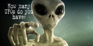 Photo of alien with question "How Many UFOs do you have?" for the 2018 UFO Challenge