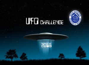 Graphic of flying saucer and words UFO challenge