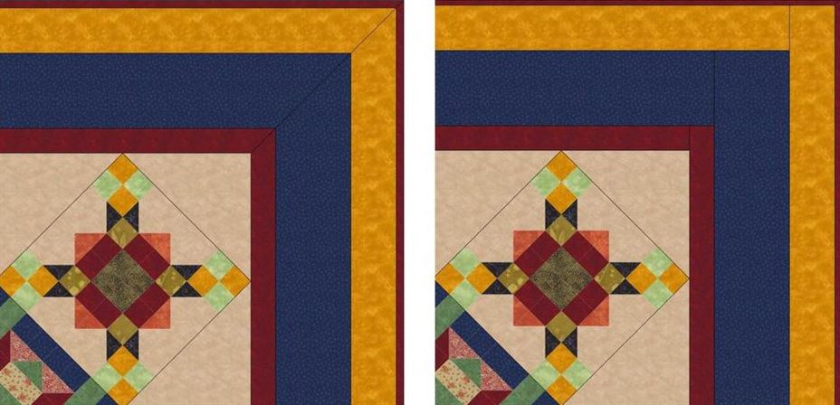 Photo of quilt borders either mitered or sewn parallel or perpendicular to seams.