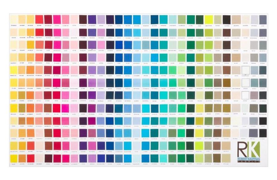 color chart showing all different colors of Kona Cottons