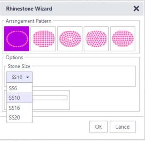 Popup requester for inputting size of Rhinestone to be used