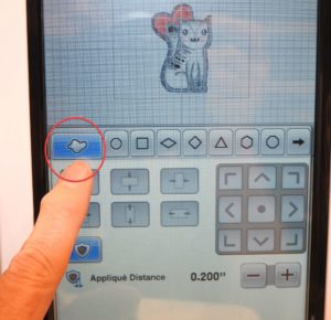 Screen shot of selecting contour applique pattern on PR1000 with cat design loaded to make embroidered iron-on patch