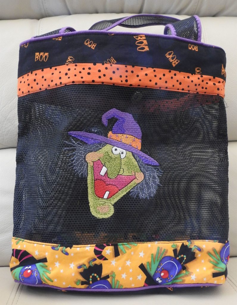 Photo of vinyl mesh purse with Halloween embroidery