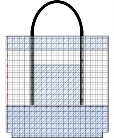 Diagram of corners cut out of bottom of vinyl mesh tote bag