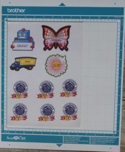 Photo of printed sheet of stickers on ScanNCut cutting mat