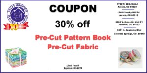 Coupon for 30% off pre-cut fabric or pattern book