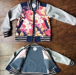 Childs Jacket made from Jalie Bomber Jacket pattern shown at November Sew fun.
