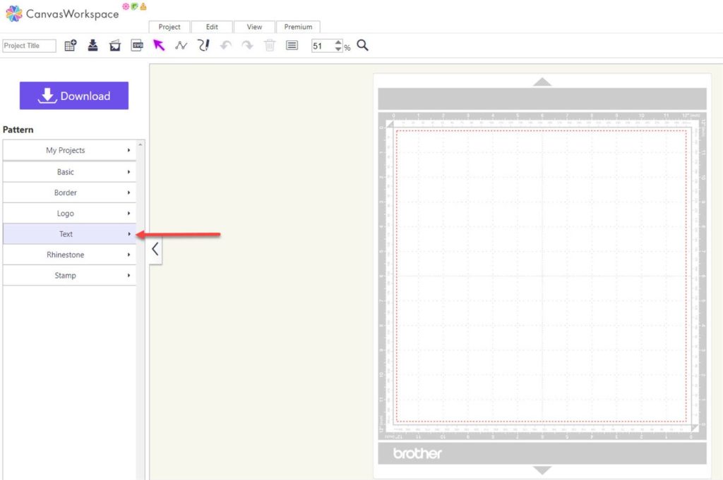 Screen shot of selecting text to create ScanNCut Stamp in Canvas Workspace