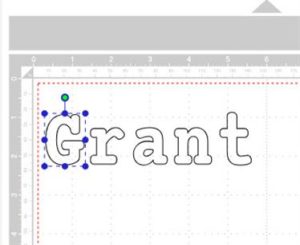 Screen shot of one individual letter selected after "dividing" the text in Canvas Workspace
