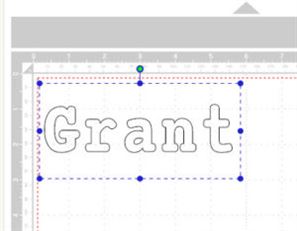 Screen shot of replacing the word" text" with name "grant" for the ScanNCut stamp
