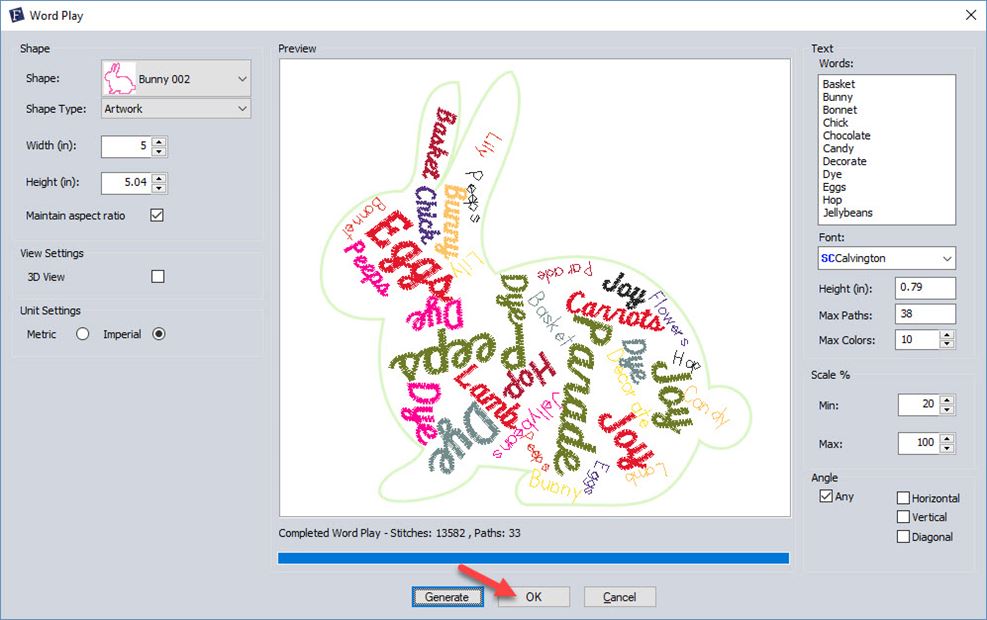 Photo of word collage after generating design in FTC-U Word Play