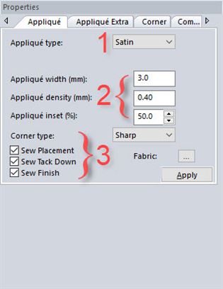 Screen shot of applique bunny parameters for placement, tackdown and cover stitch in FTC-U