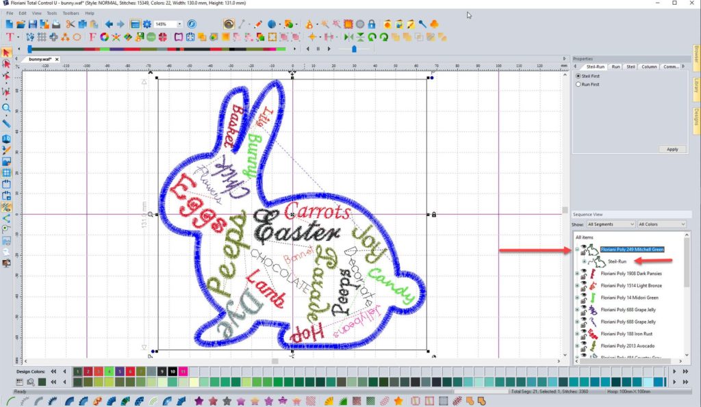 screen shot of bunny in FTC-u with bunny outline selected in sequence view
