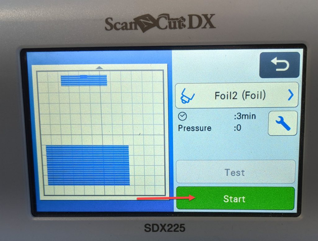 Screen shot of ScanNCut DX showing selecting foiling step