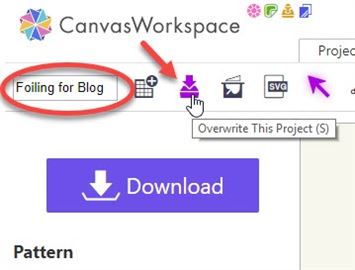 Screen shot of Canvas Workspace illustrating how to save a design.