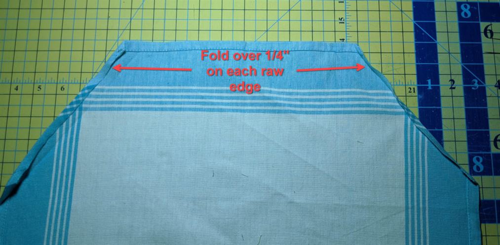 Photo of tea towel with raw edge folded over to create casing hem.