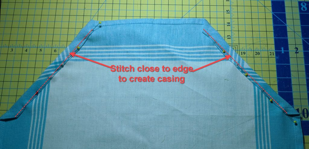 Photo of edge of tea towel folded to make casing for strap