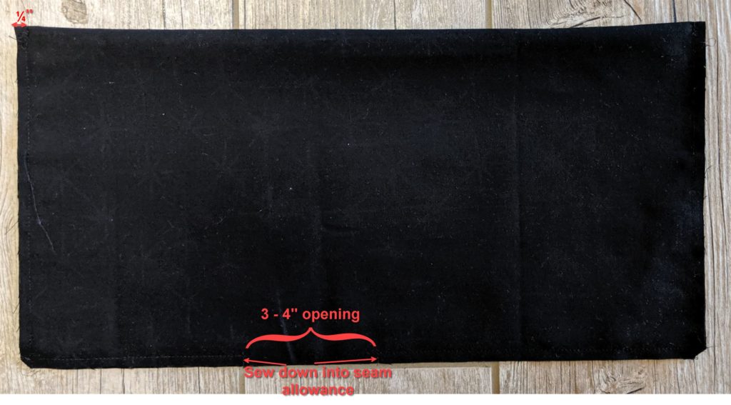 photo of apron pocket stitched with opening for turning