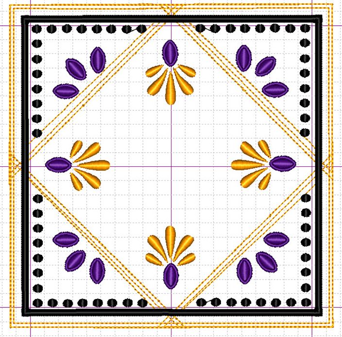 FTCu screen shot of modified geometric fringe quilt block with center of design removed