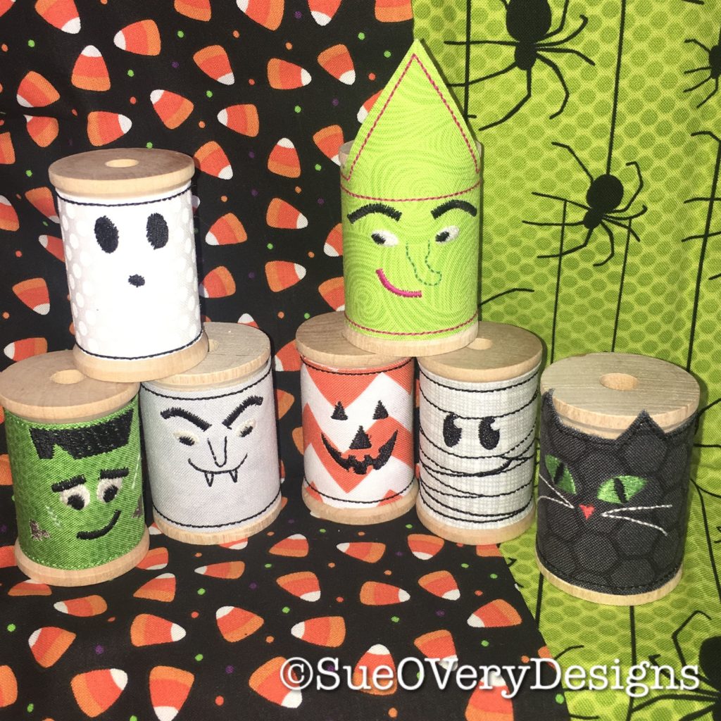 Spooky Spool Wraps Embroidery for August Sew Fun