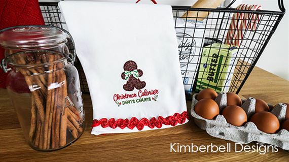Photo of kitchen towels made from embroidery patterns in We Whisk You a Merry Christmas from Kimberbell show in September Sew Fun