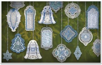 photo of items embroidered from the OESD Silver Bells Ornaments collection