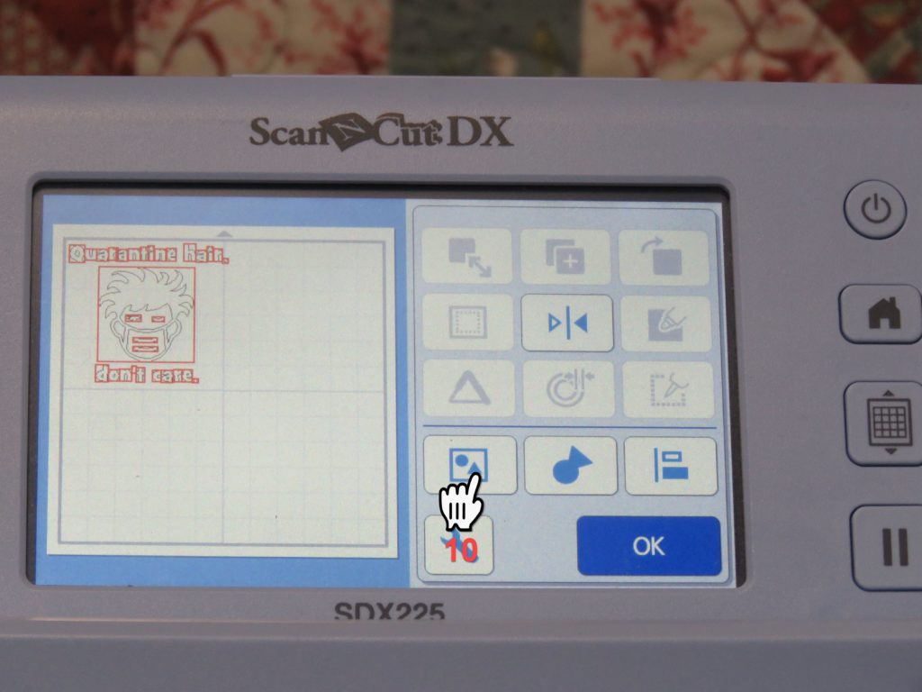 Screen Shot of Brother SDX225 showing group button to group all elements of Quarantine Hair design