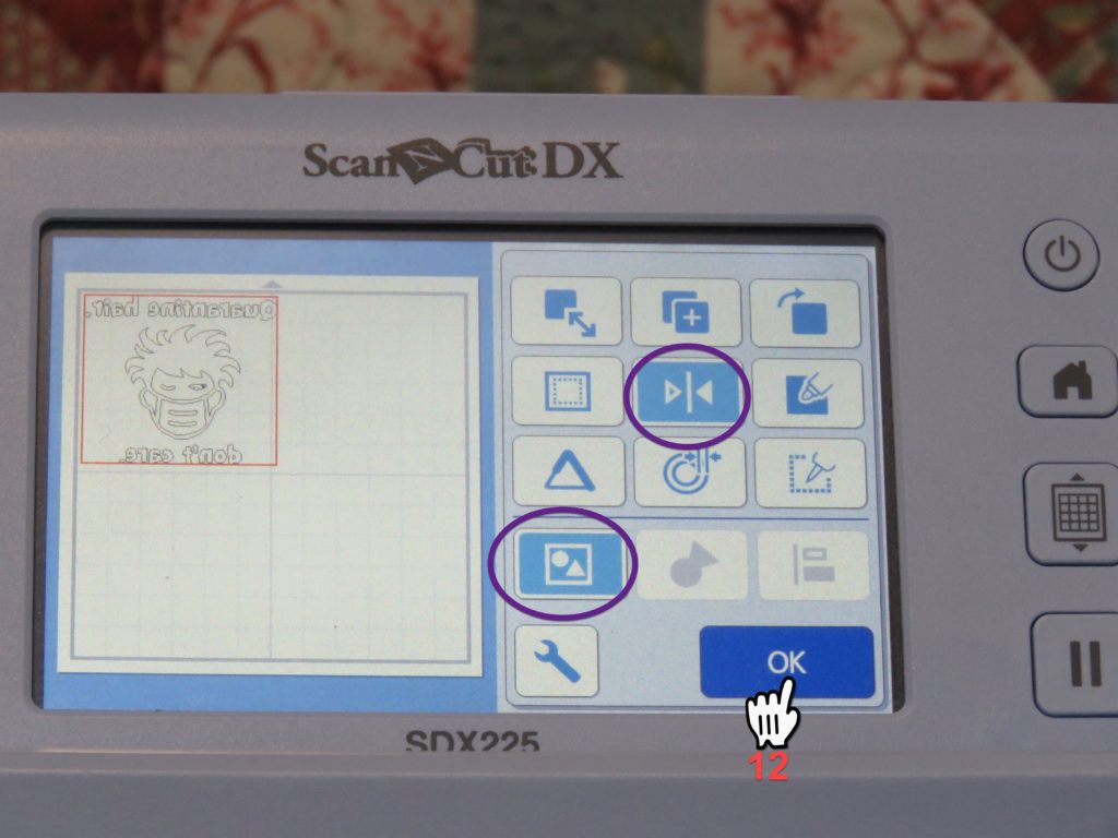 Screen Shot of Brother SDX225 showing selecting the OK button to exit edit screen.