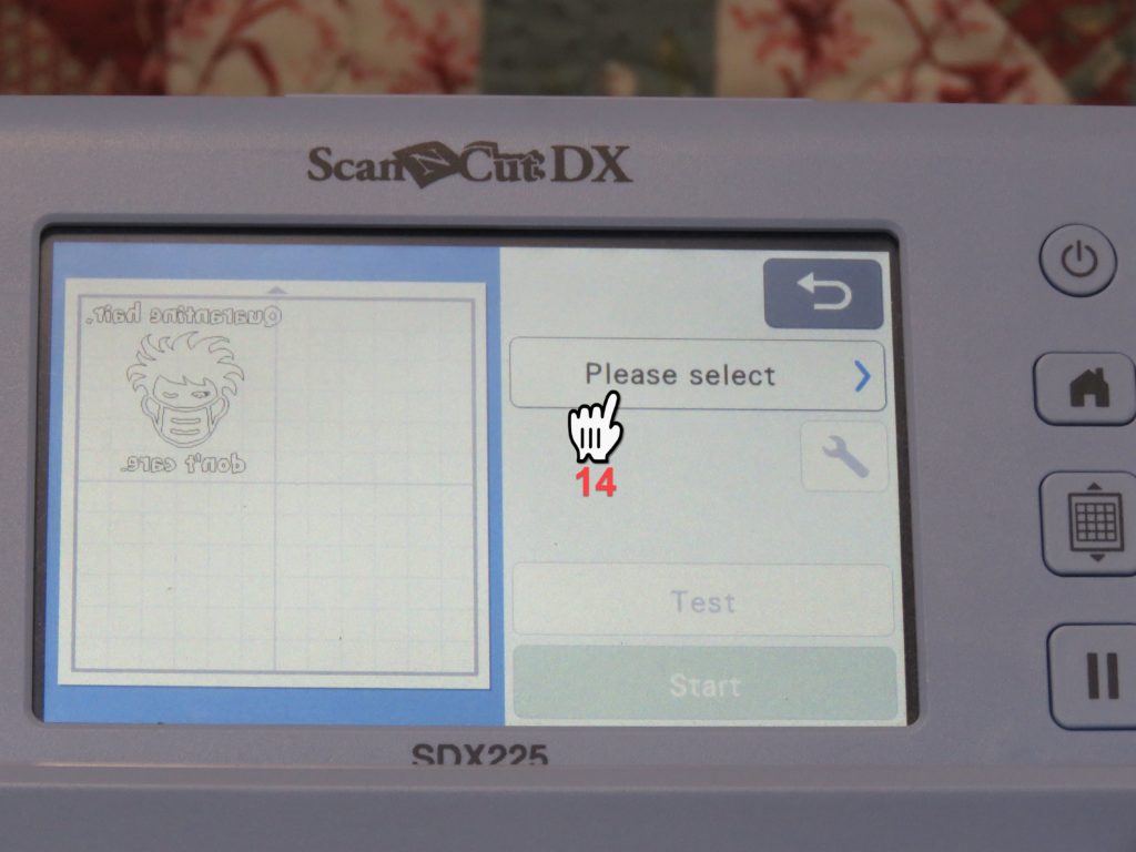 Screen Shot of Brother SDX225 showing select button to pick operation of ScanNCut