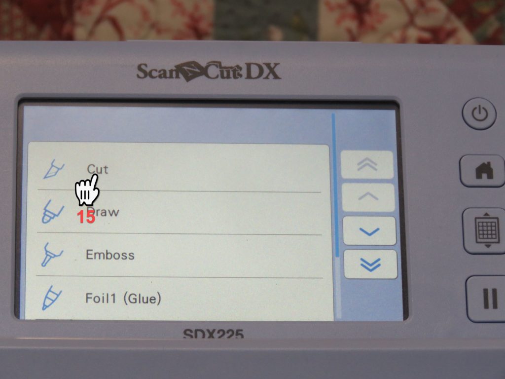 Screen Shot of Brother SDX225 showing select button to pick cutting operation