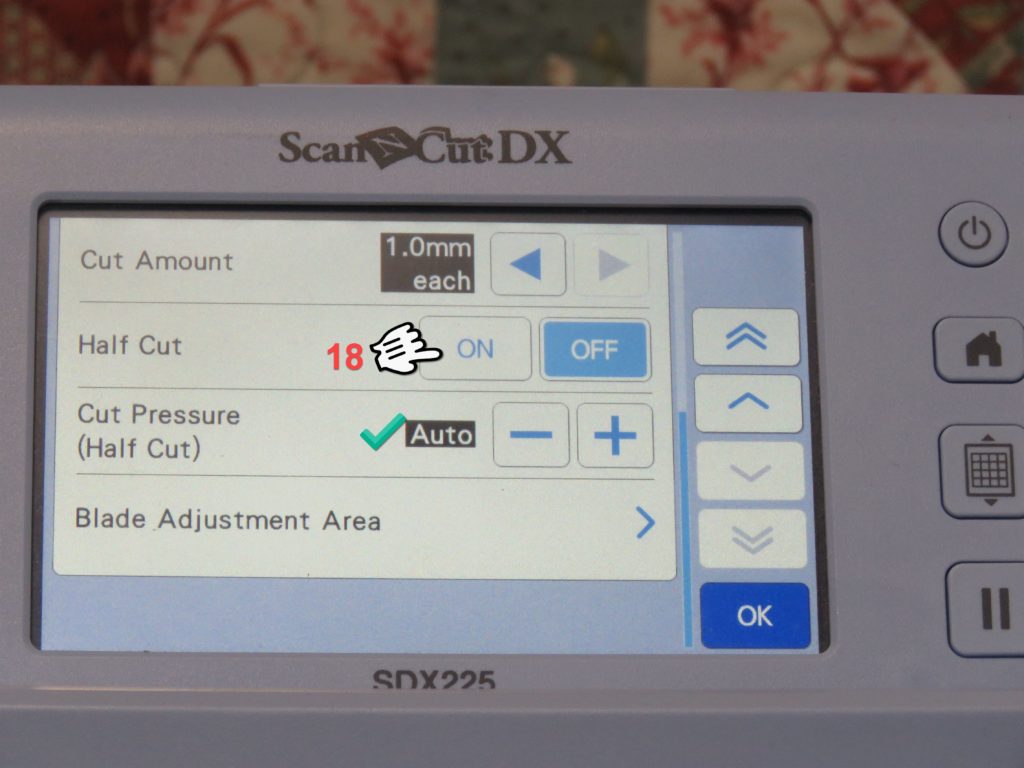 Screen Shot of Brother SDX225 showing selecting half cut button