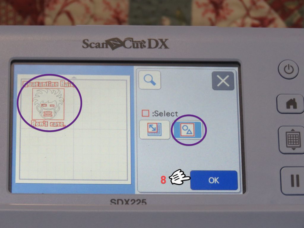 Screen Shot of Brother SDX225 showing all elements of Quarantine Hair design are selected.
