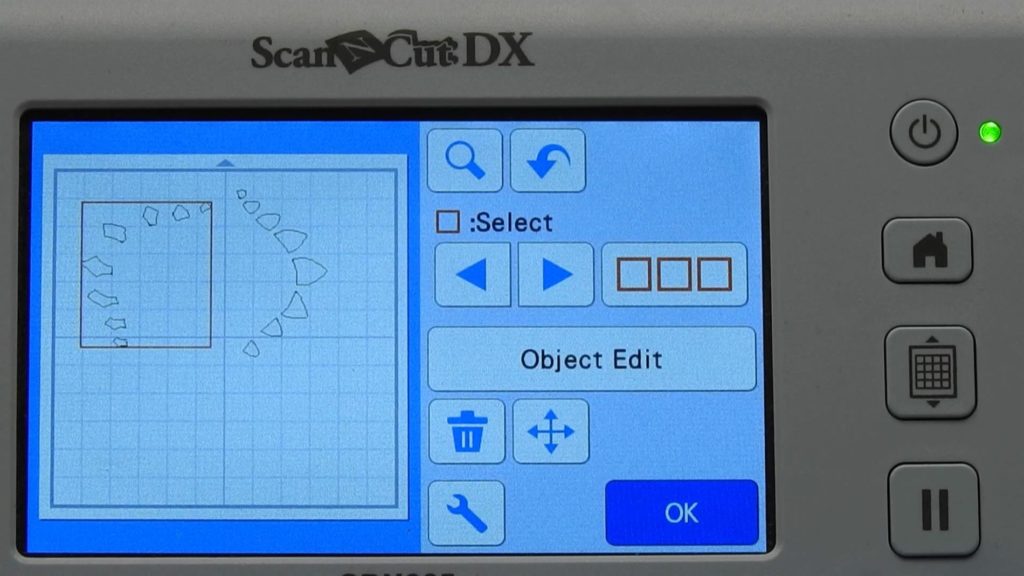 Screen shot of ScanNCut SDX225 showing object edit icon