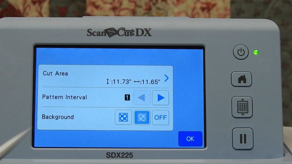 Screen shot of ScanNCut SDX225 with option to change mat size