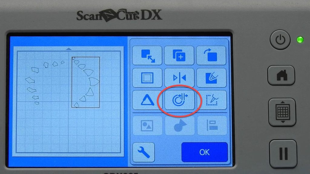 Screen shot of ScanNCut SDX225 showing offset icon for adding extra fabric to applique