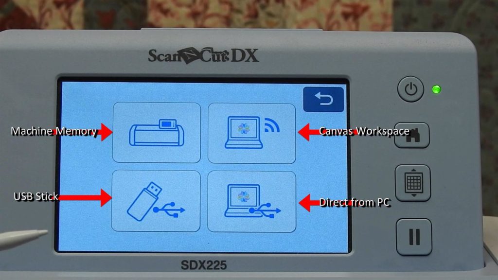 Screen Shot of different sources of files on ScanNCut SDX225