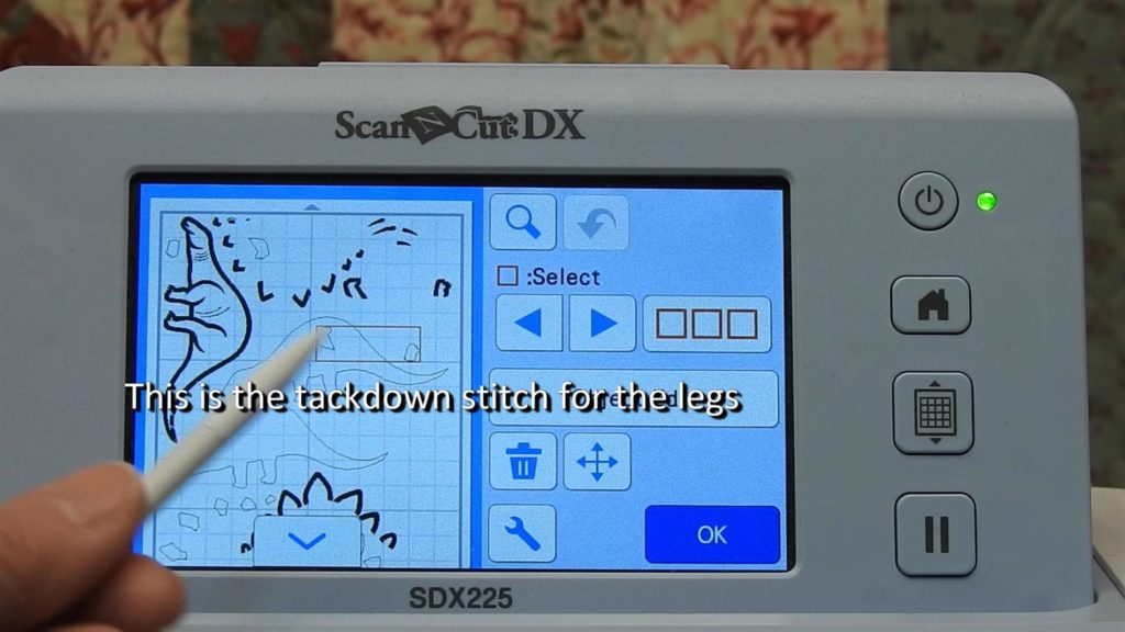 Screen shot of ScanNCut SDX225 withthird tackdown sequence selected.