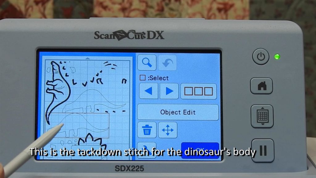 Screen shot of ScanNCut SDX225 with fourth tackdown sequence selected.
