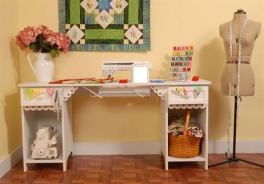 Arrow Olivia Sewing Cabinet in white with sewing machine