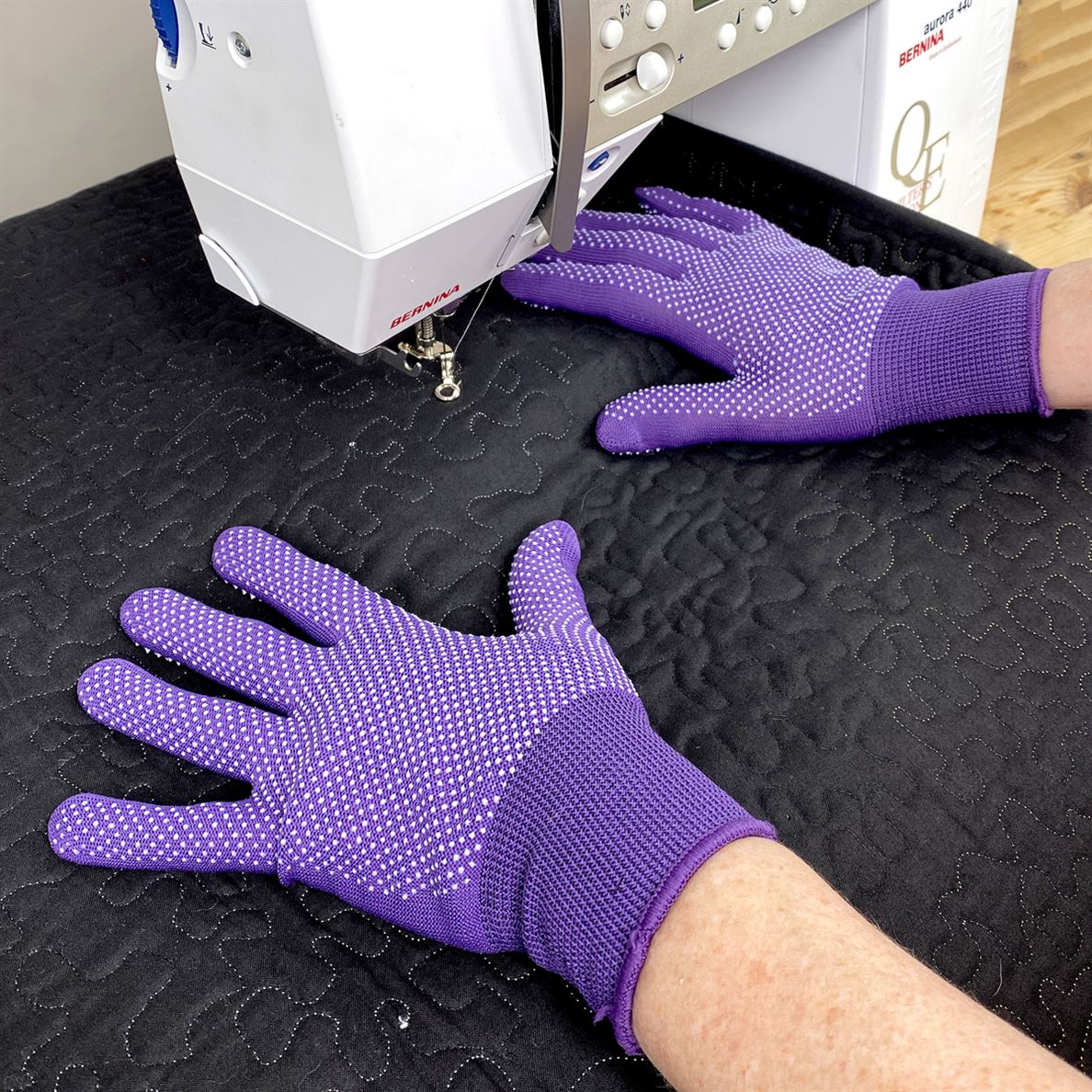 Hold Steady Machine Quilting Gloves in use