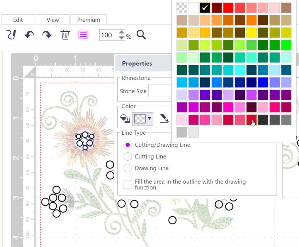 Screen shot of how to select color in Canvas Workspace